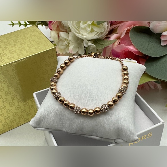Michael Kors Brilliance Rose Gold Adjustable Crystal Beaded Slider Bracelet - Picture 4 of 15